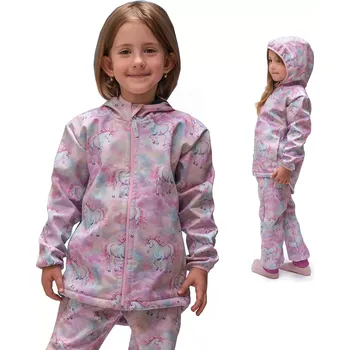 Kojenecká bunda ESITO | Dětská softshellová bunda DUO Jednorožec - růžová / 92