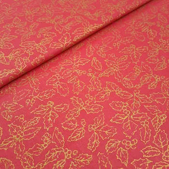 Pro útulný domov bavlněná látka vánoční zlatotisk CESMÍNA červená