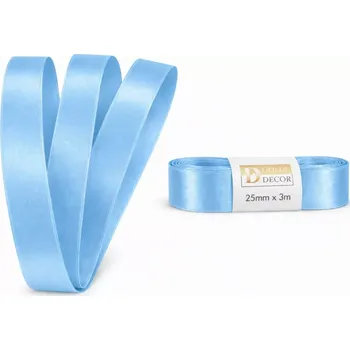 Stuha Stuha saténová světle modrá Light Blue - skládaná 25mm x 3m (6,30Kč/m) (Světle modrá saténová stuha, skládaná, oboustranný satén)