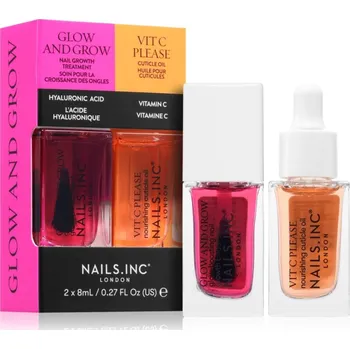 Přípravek na nehty Nails Inc. Glow and Grow & Vit C Please Vit C Please Nail Treatment intenzivně vyživující olej na nehty a nehtovou kůžičku 8 ml + Glow and Grow Nail Treatment lak podporující růst nehtů 8 ml