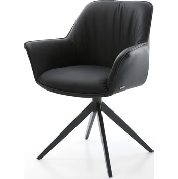 Jídelní židle DELIFE Jídelní židle Keila-Flex s područkami pravá kůže černá křížová podnož široká černá