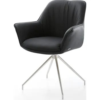 Jídelní židle DELIFE Jídelní židle Keila-Flex s područkami pravá kůže černá křížová podnož zúžená nerezová ocel