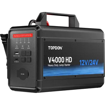 Startovací zdroj TOPDON Car Jump Starter V4000 HD Barva: Černá | 4000 A | 12V vozidla | 24V vozidla | 64000mAh | 16l benzín | 16l diesel | LED světlo |