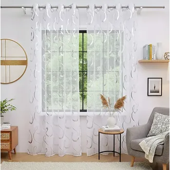 Záclona Fliying Bílá záclona se stříbrným motivem na kroužcích 140x250cm
