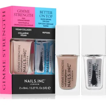 Přípravek na nehty Nails Inc. Gimme Strength & Better On Top Gimme Strength vyhlazující podkladový lak na nehty 8 ml + Better On Top vrchní lak na nehty 8 ml