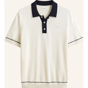 Gant Pánské Pletené Polo Tričko, krémová / černá, L