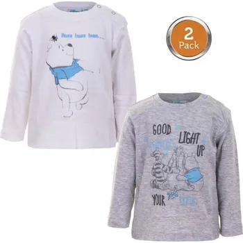 EU Kojenecké tričko MEDVÍDEK PÚ 2pack dlouhý rukáv šedé a světlé 68/74 cm