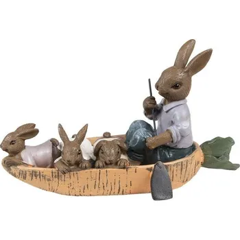 Velikonoční dekorace Clayre & Eef Velikonoční dekorace - Zaječí rodinka na loďce z mrkve