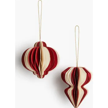 Vánoce Vánoční papírové ozdoby s proužkem červené 2 ks