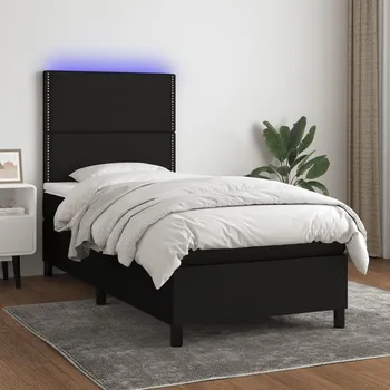 Postel vidaXL Box spring postel s matrací a LED 90x190 cm textil [3134763] Barva: Černá