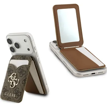 Pouzdro na mobilní telefon Guess PU 4G Mirror MagSafe Cardslot Peněženka se Stojanem Brown