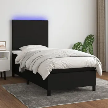 Postel vidaXL Box spring postel s matrací a LED 90x190 cm textil [3134679] Barva: Černá