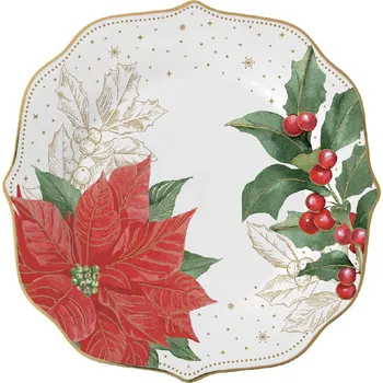 Talíř Easy Life, Itálie Easy Life - Porcelánový dezertní talíř Poinsettia & Berries vánoční hvězda v dárkové krabičce - 19 cm Barva: jako na obrázku