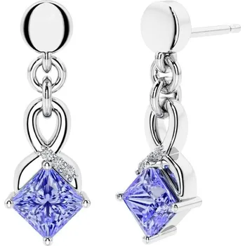 Náušnice Stříbrné visací náušnice se simulovanými tanzanity a lab-grown diamanty Mia