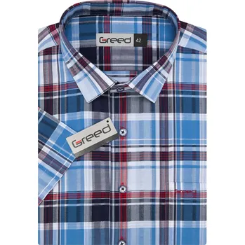 Pánská košile GREED sportovní, modro-červené káro SK396, krátký rukáv, vel. 43
