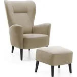 Křeslo ušák s podnožkou Next | FUNKČNÍ LÁTKA | béžová 11 | černé nohy