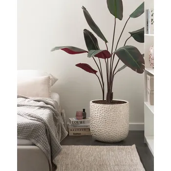 Květináč Květináč světle béžový vláknitý jíl vnitřní i venkovní kulatý 43 x 43 x 42 cm dekorativní doplněk moderní design obývací pokoj zahrada Beliani