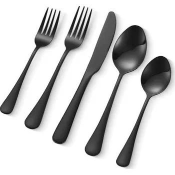 Příbor Sada příborů 30 kusů, černá, nerezová ocel, příbory pro 6 osob, zrcadlově upravená, nádobí vhodné do myčky nádobí, kuchyňské nádobí, nůž, vidlička, lžíce