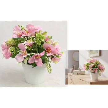 umělá květina Květina OLEANDER v bílém květináči, výška 22 cm (květina 5,5 x 1 cm), světle RŮŽOVÁ