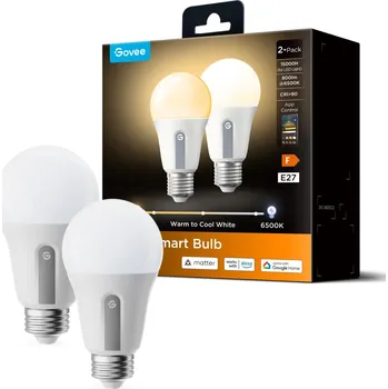 LED panel Govee Smart žárovka WW 9W-60W 800lm E27 2ks Long Life, Matter