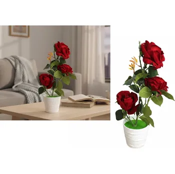 umělá květina Květina RŮŽE v plastovém květináči, výška 38 cm (3 květy 12 cm) ČERVENÁ