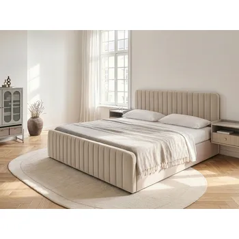 Postel Postel béžová sametové čalounění 180 x 200 cm s úložným prostorem a roštem se svislým prošíváním manželská postel moderní styl ložnice Beliani