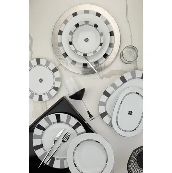 Talíř ASIR Jídelní souprava 27 kusů LYBIA bílá šedá