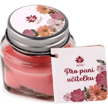 Svíčka Malá vonná svíčka ve skle s jmenovkou 28 g Fruit, Floral, velké, 8 -pro paní učitelku (Orchid) korálová světlá