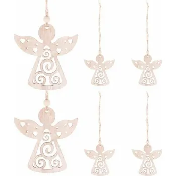 Vánoční ozdoba SPRINGOS Vánoční dřevěné ozdoby - Andělé, sada 6ks