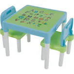 Dětský set 1+2, modrý/zelený/bílý, plastový stůl a židle BALTO, 23 cm sedák