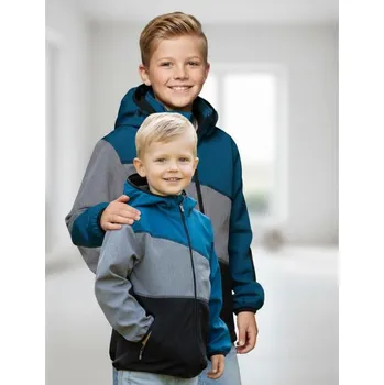 Chlapecké oblečení Dětská softshellová bunda FM005 Velikost: 110, Barva: Petrolejová/ šedo/ černá