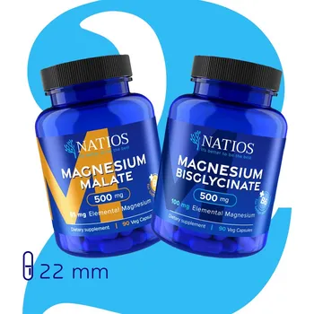 Zdraví Natios Sada Magnesium Malate + Bisglycinate /500 mg/ pro ranní energii a klidný spánek - 2 x 90 kapslí