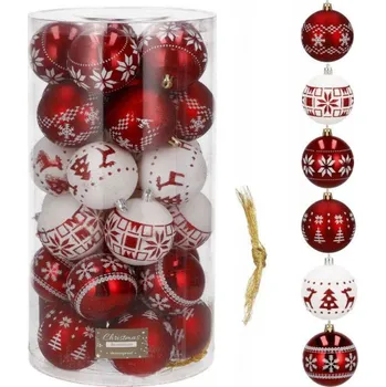 Vánoční ozdoba SPRINGOS Vánoční baňky červeno-bílé mix - 7cm, sada 30ks