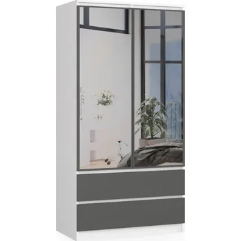 Šatní skříň Šatní skříň se šuplíky a zrcadly 90 cm LOTA - bílá / šedá