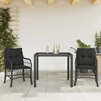 Zahradní sestava 3dílný bistro set s poduškami černý polyratan - 8721012317574