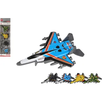 Dětské zboží Letadlo stíhačka 4ks kov/plast 10cm na zpětné natažení mix barev v krabičce 10x36,5x4cm