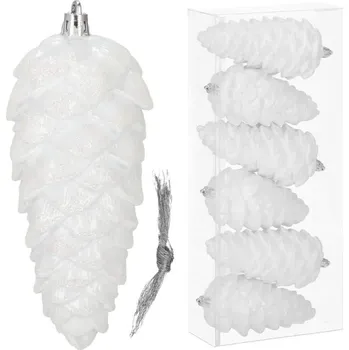 Vánoční ozdoba SPRINGOS Šišky 14cm bílé sada 6ks, vánoční ozdoby