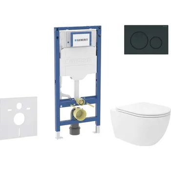 Klozet GEBERIT - Duofix Set předstěnové instalace, klozetu Oudee Vortex a sedátka softclose, tlačítko Sigma20, černá lesk/černá mat SANI11CA5154B
