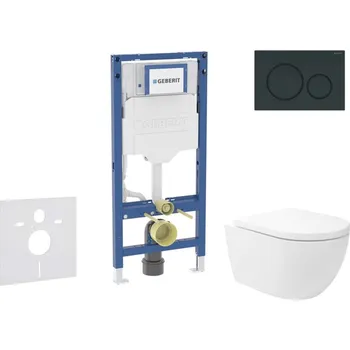 Klozet GEBERIT - Duofix Set předstěnové instalace, klozetu Oudee Vortex a sedátka softclose, tlačítko Sigma20, černá lesk/černá mat SANI11CA5148B