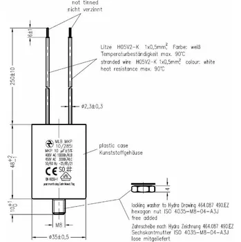 Kondenzátor Hydra MLB MKP 10/285I/E695 kondenzátor motorový 10uF