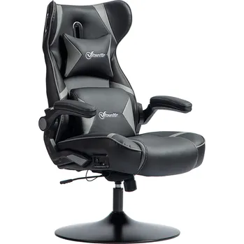 Herní židle Vinsetto s funkcí houpání a kývání, ergonomická židle k počítači, výškově nastavitelná, otočná kancelářská židle s reproduktorem, max. nosnost 120 kg, černá+šedá