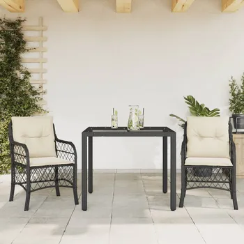 Zahradní sestava 3dílný bistro set s poduškami černý polyratan - 8721012317512