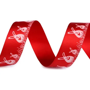 Stuha Saténová stuha Velikonoce šíře 24 mm zajíčci, střední, 643 červená