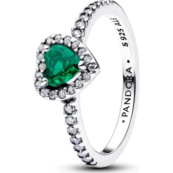 Prsten PANDORA Prsten Vyvýšené královsky zelené srdce 52