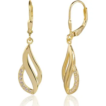 Náušnice Pozlacené visací stříbrné náušnice se zirkony