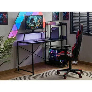 Psací stůl LED herní stůl černá deska MDF železný rám nohy s práškovým nástřikem 3 police stojan na monitor moderní Beliani