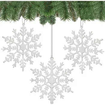 Vánoční ozdoba SPRINGOS Vánoční ozdoby - Vločky se třpytkami bílé, 12cm, sada 3ks