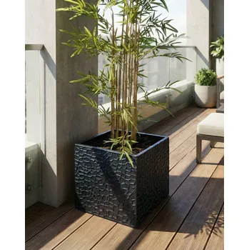 Květináč Květináč hliněný 44 x 44 x 38 cm černý vnitřní a venkovní čtvercový dekorativní doplněk moderní design obývací pokoj zahrada Beliani
