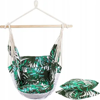 Houpací síť SPRINGOS Závěsné houpací křeslo 130x100, zeleno-bílé SPRINGOS ROCCO