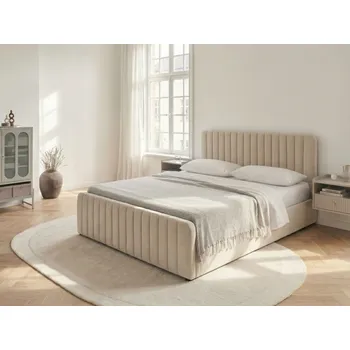 Postel Postel béžová sametové čalounění 160 x 200 cm s úložným prostorem a roštem se svislým prošíváním manželská postel moderní styl ložnice Beliani